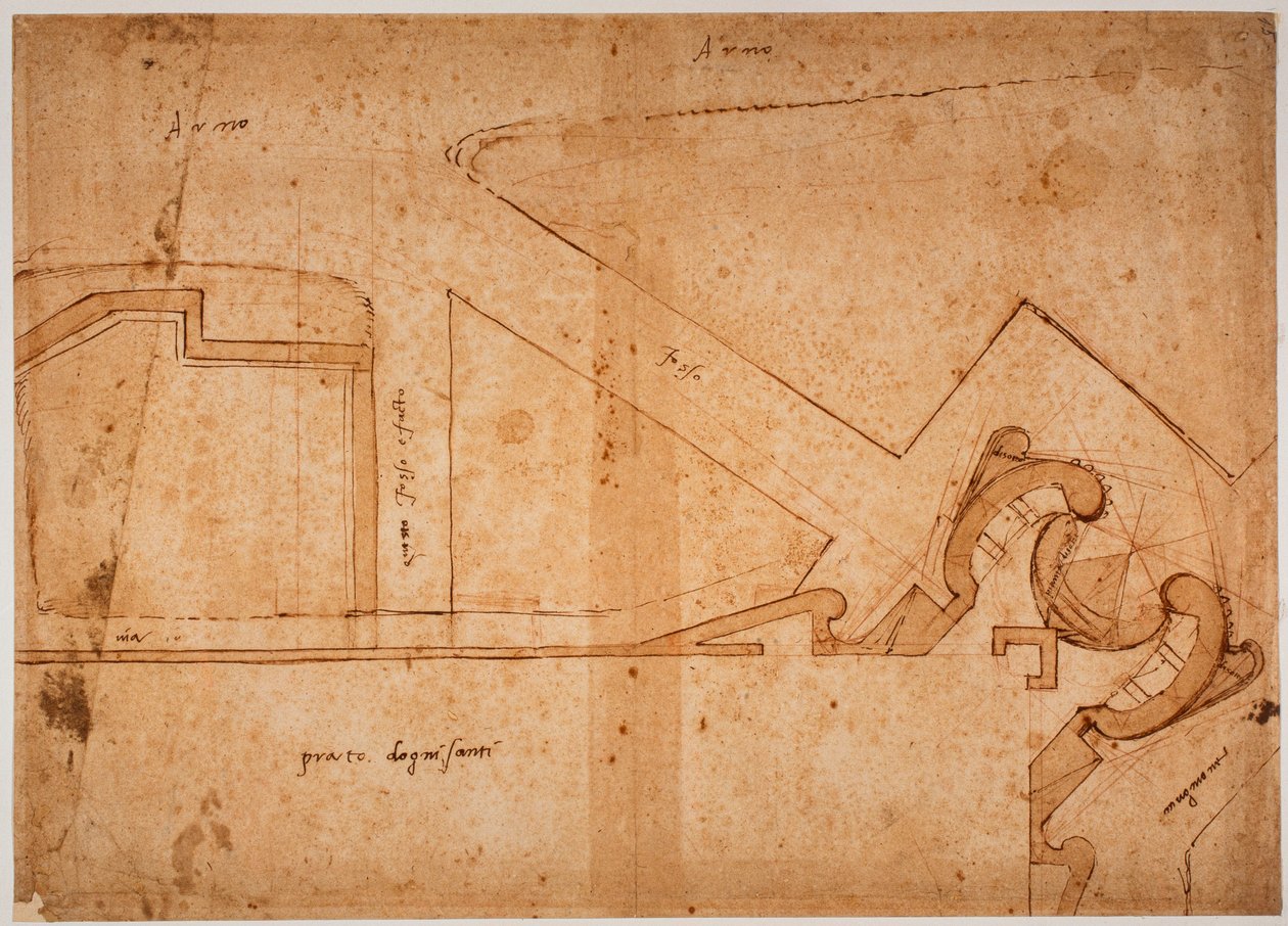 Estudio de fortificación de la Puerta del Prado de Todos los Santos de Michelangelo Buonarroti