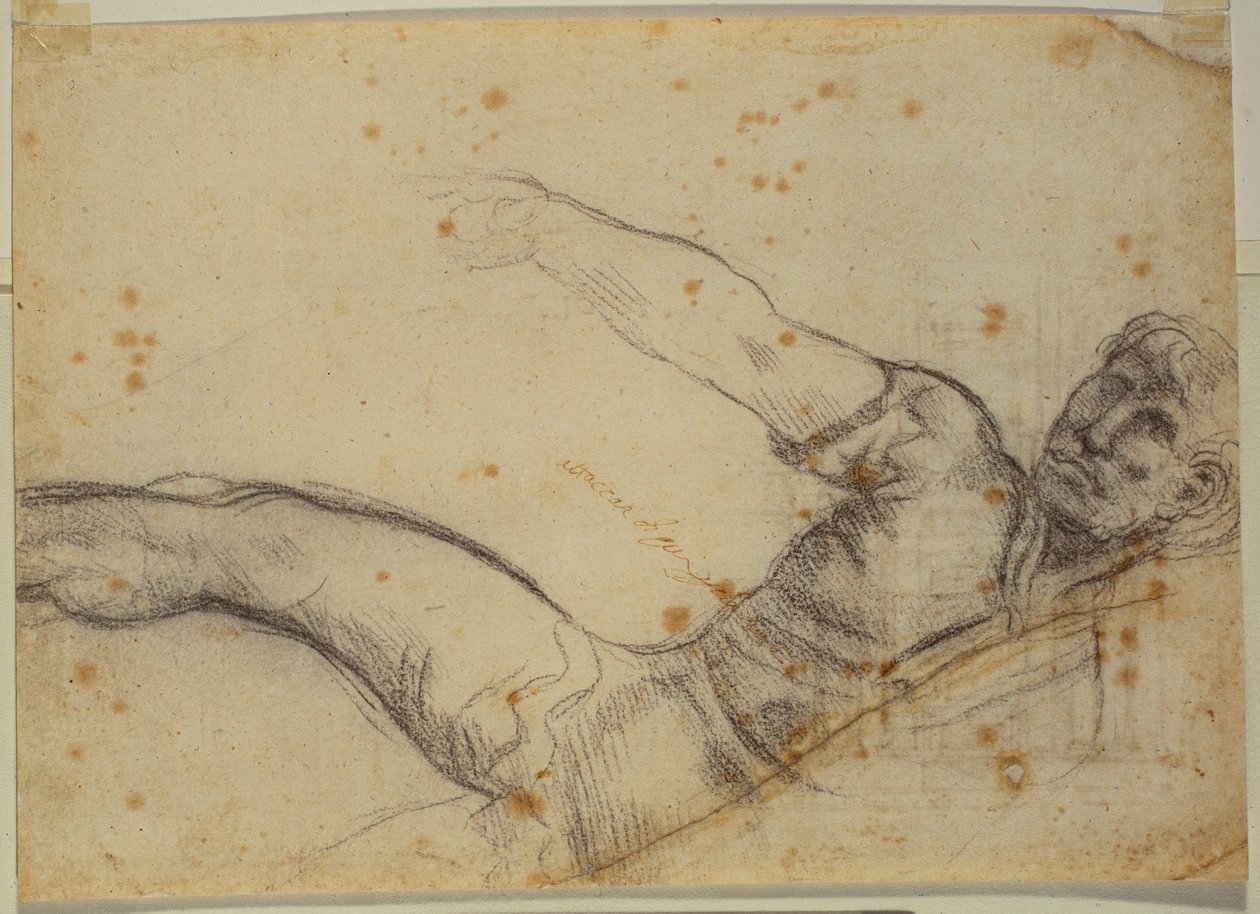 Estudio de figura no autógrafa e inscripción de Michelangelo Buonarroti