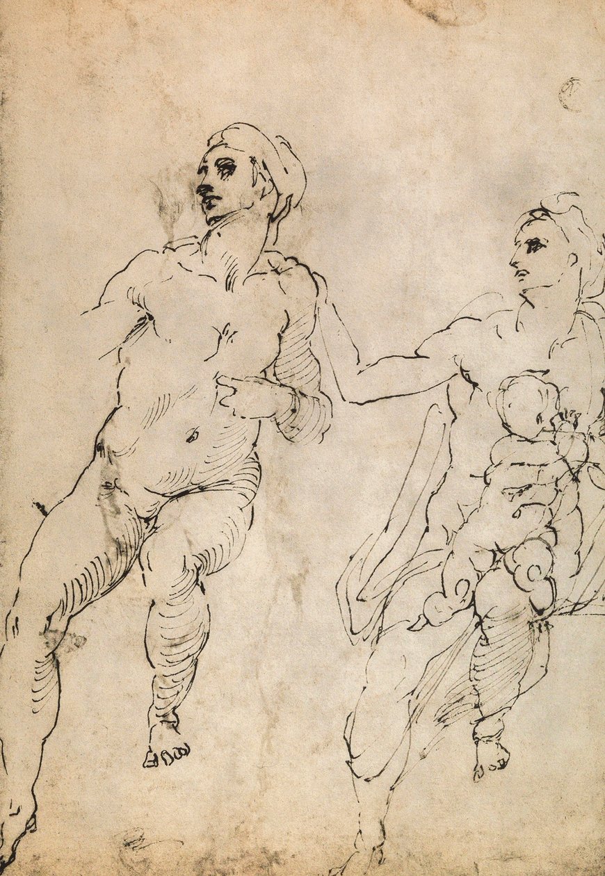 Estudio de algunas figuras desnudas; dibujo de Miguel Ángel. El Louvre, París de Michelangelo Buonarroti