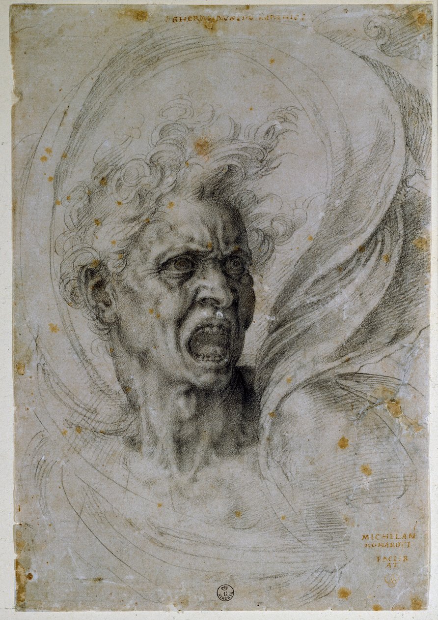Estudiando la cabeza de un hombre gritando de Michelangelo Buonarroti