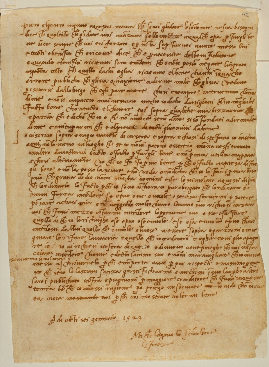 Tabernáculo con nicho, carta de Miguel Ángel a Piero Gondi de Michelangelo Buonarroti