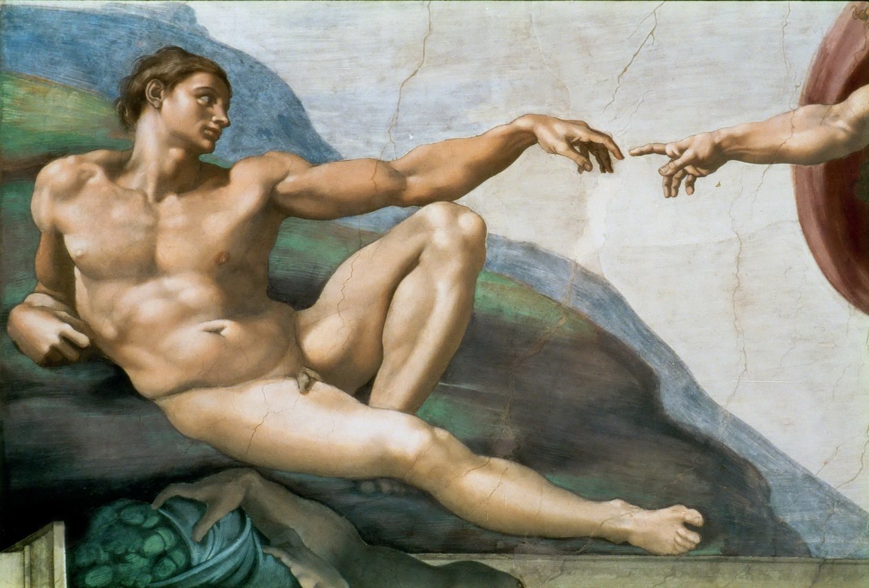 La Creación de Adán (detalle) de Michelangelo Buonarroti