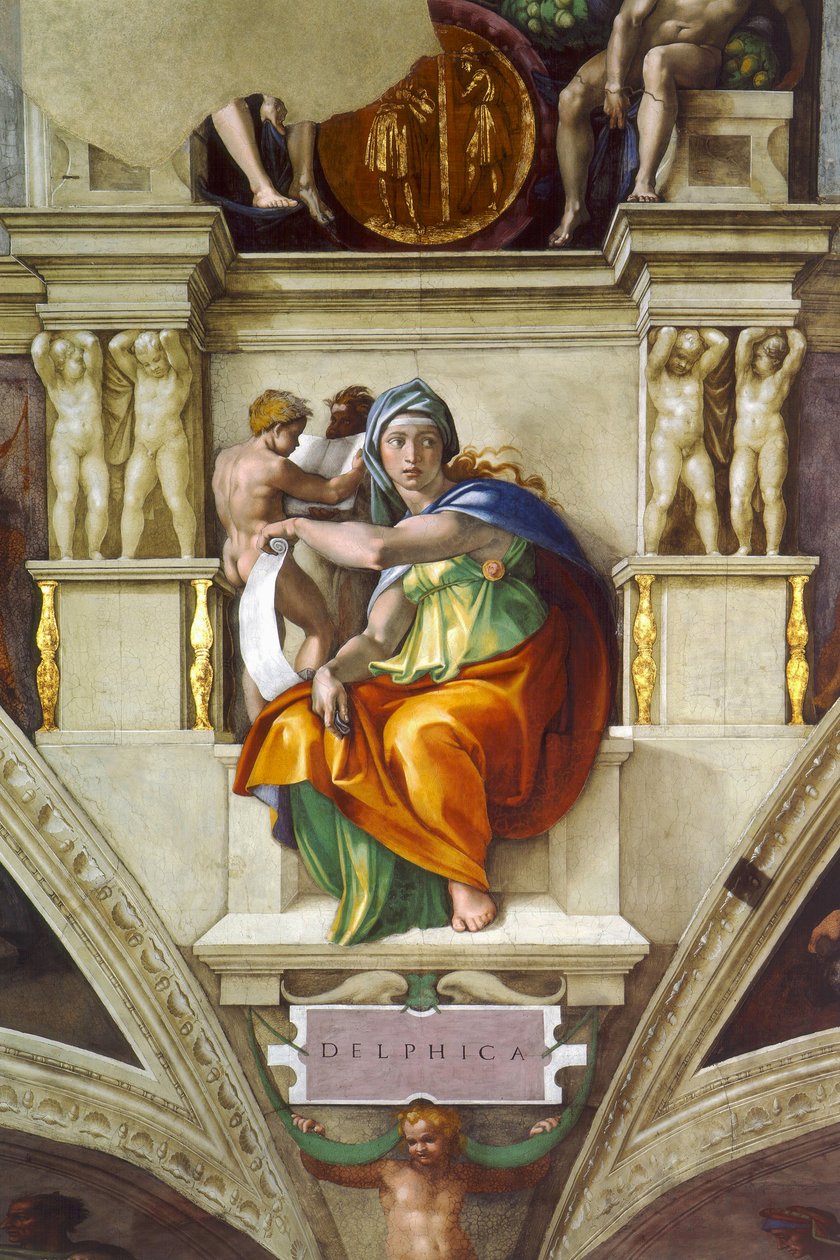 La Sibila Délfica en el techo de la Capilla Sixtina en el Vaticano, 1508-1512 de Michelangelo Buonarroti