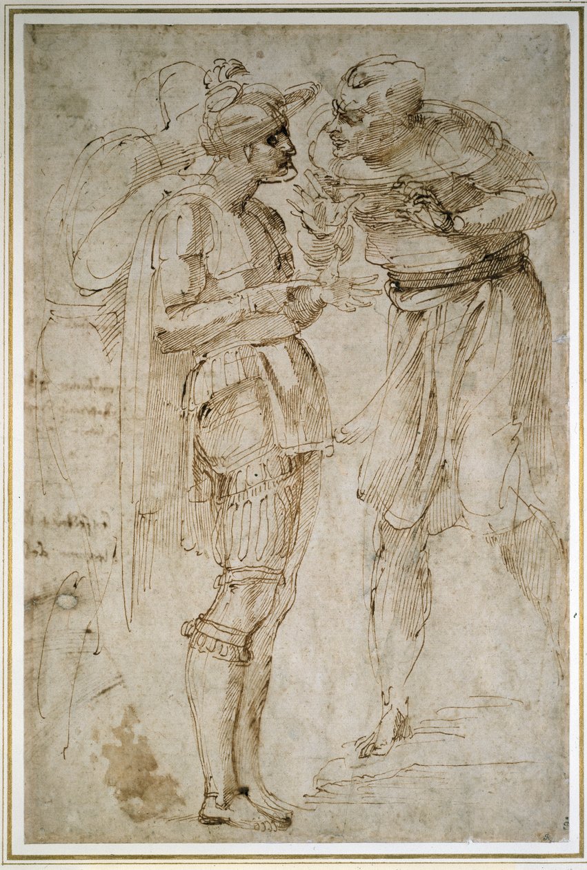 Tres Hombres en Conversación de Michelangelo Buonarroti