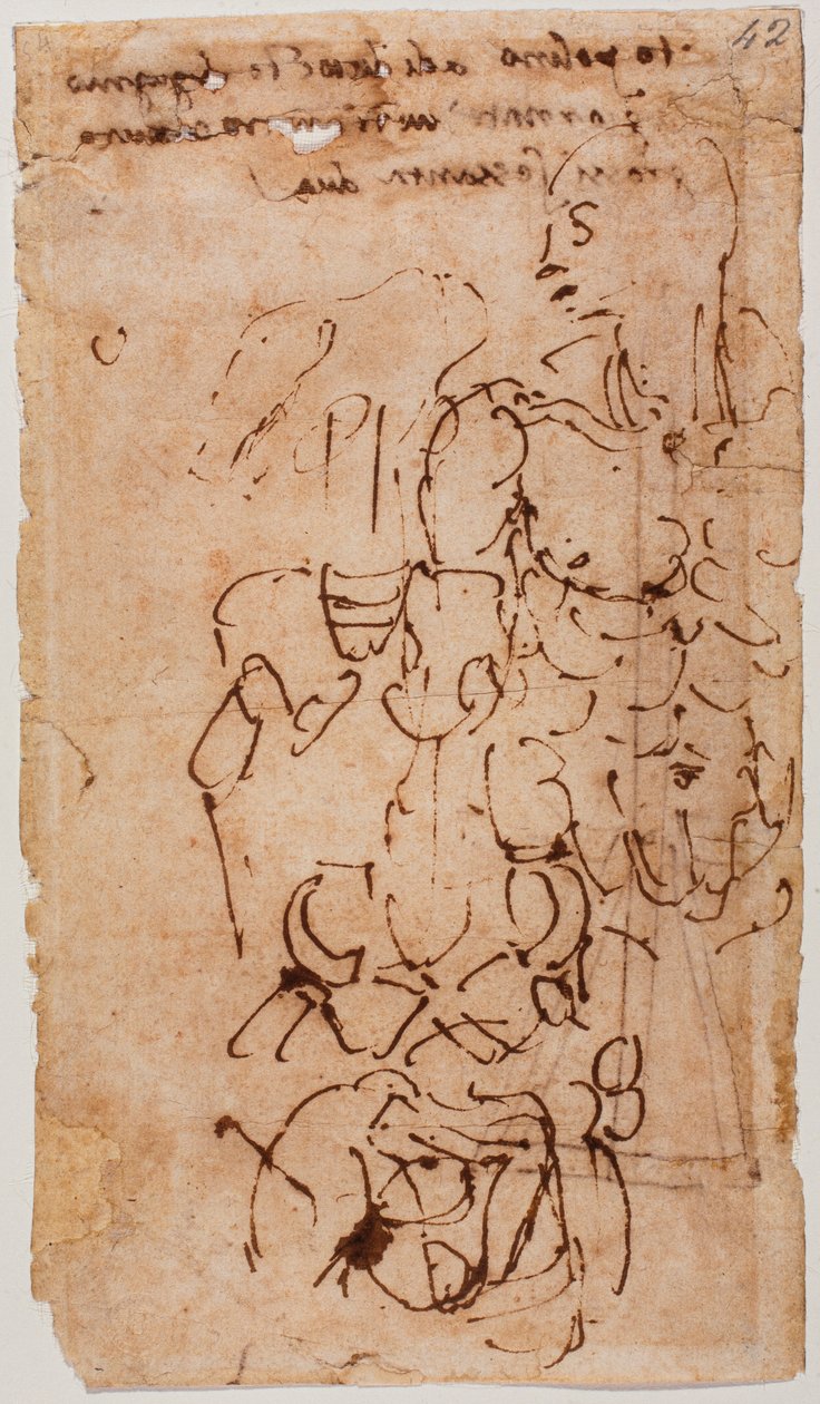 Boceto sin identificar e inscripción manuscrita de Michelangelo Buonarroti
