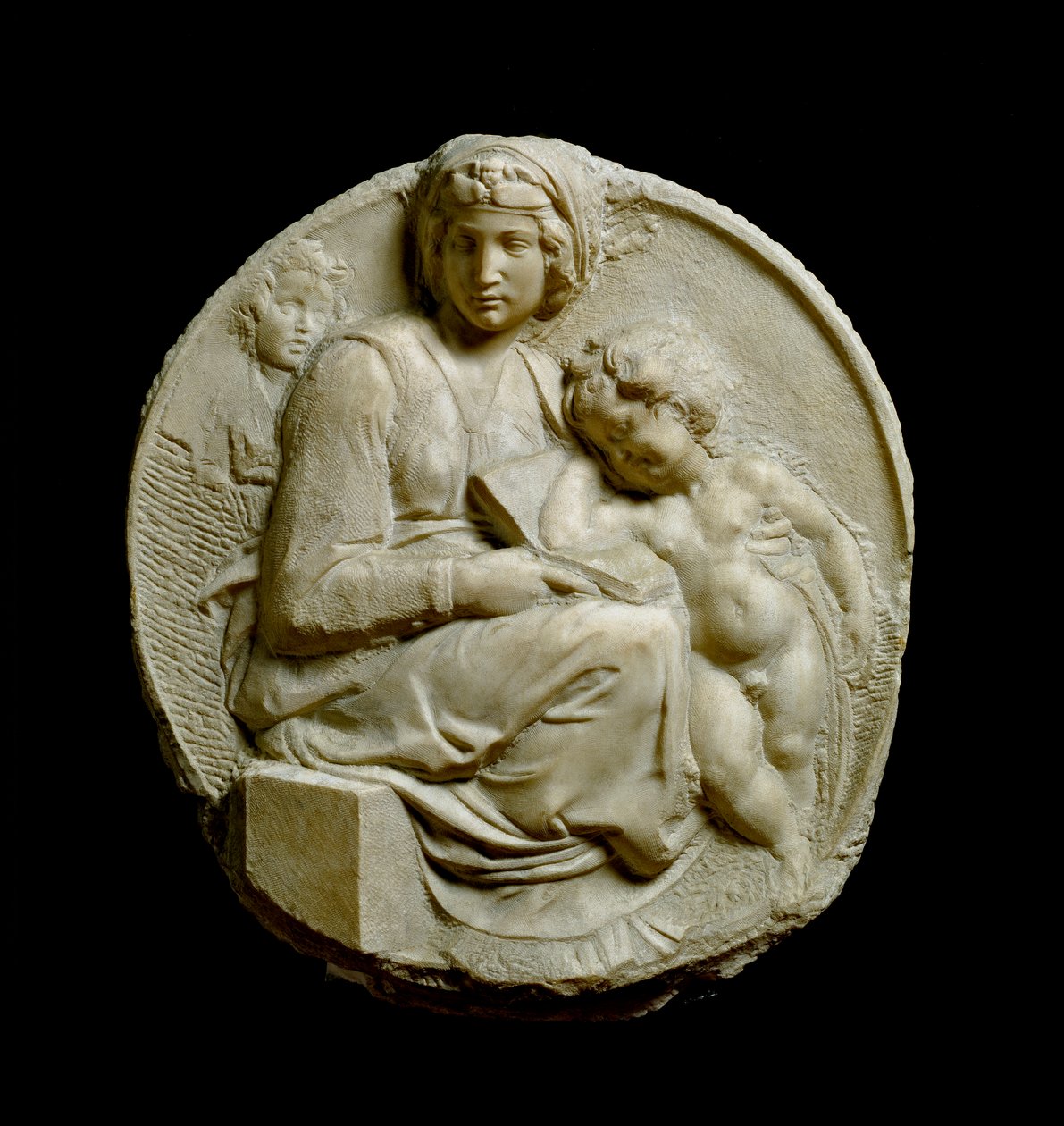 Virgen y Niño con San Juan Bautista niño Madonna Pitti o Tondo Pitti. Relieve de mármol por Michelangelo Buonarroti conocido como Michelangelo de Michelangelo Buonarroti