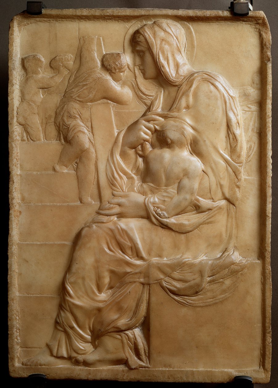 Virgen en las escaleras (Madonna della Scala) Bajo relieve de mármol por Michelangelo Buonarroti conocido como Michelangelo de Michelangelo Buonarroti