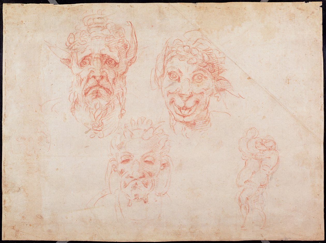 Bocetos de caras de sátiros de Michelangelo Buonarroti