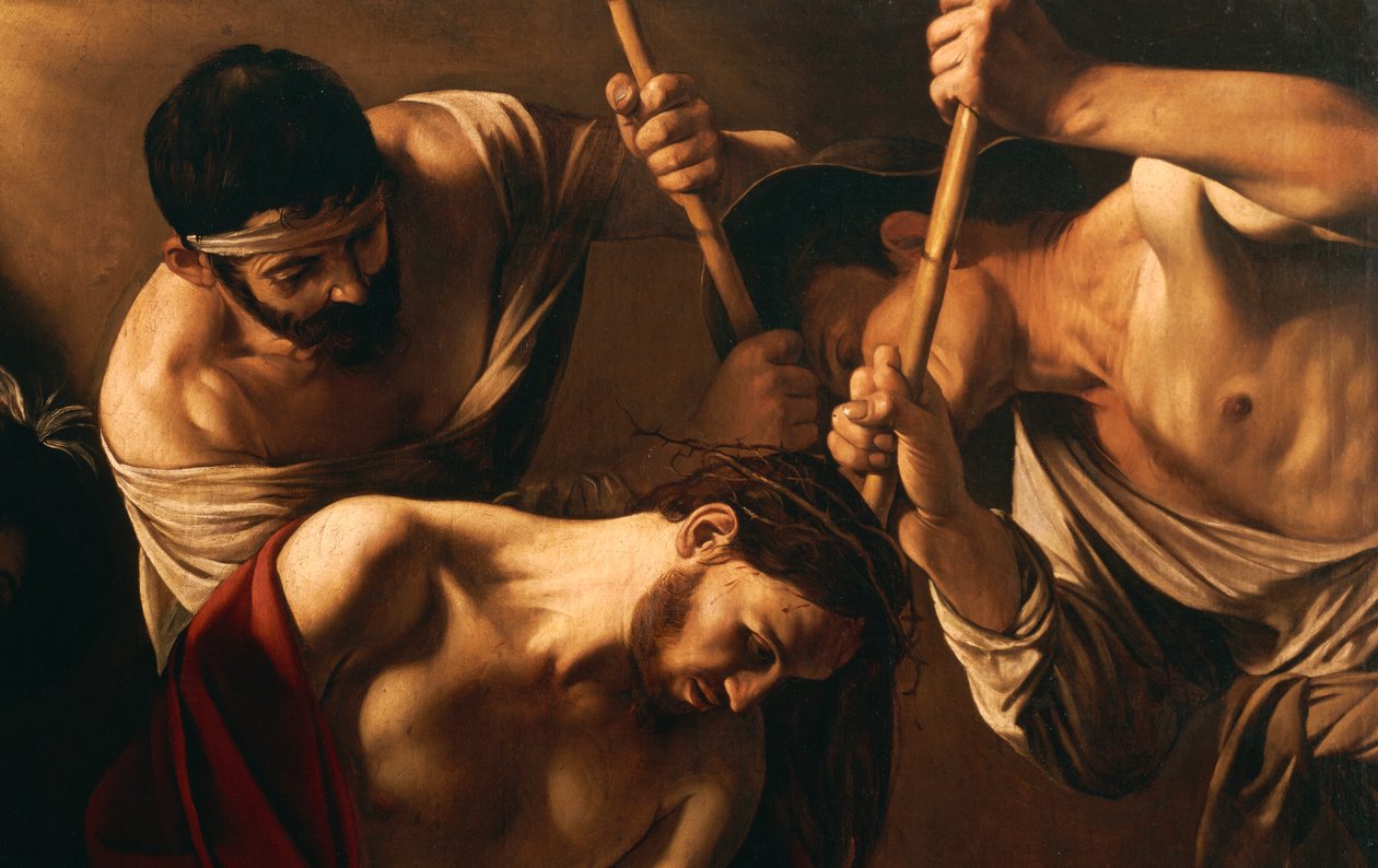 La coronación de espinas, c.1603 (óleo sobre lienzo) (detalle de 507206) de Michelangelo Merisi da Caravaggio