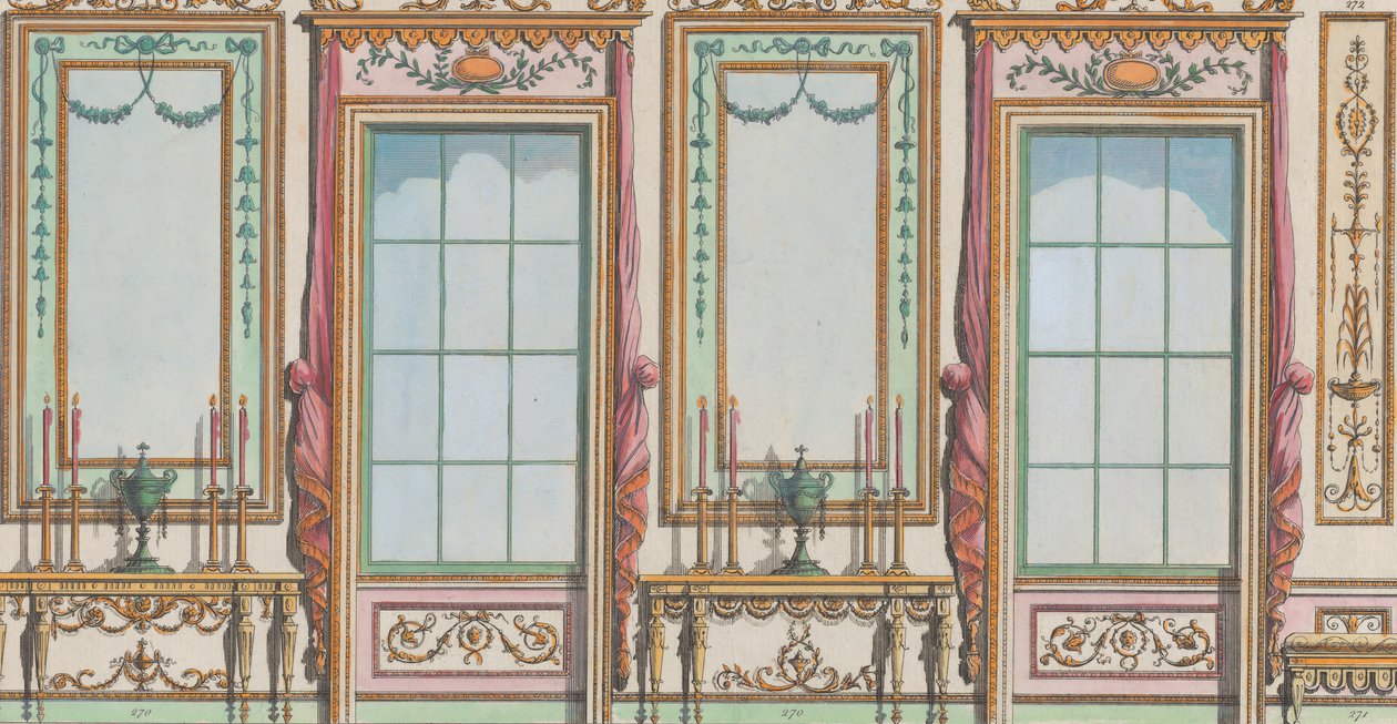 Pared Interior Ornamentada con Ventanas y Espejos, nos. 267-273, 27 de febrero de 1784 de Michelangelo Pergolesi