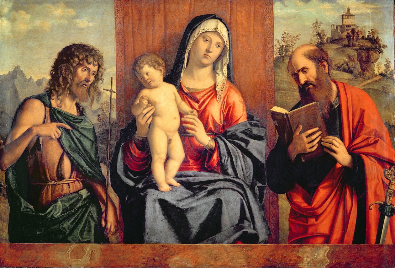 Madonna y Niño con San Juan Bautista y San Pablo de Michele Giambono