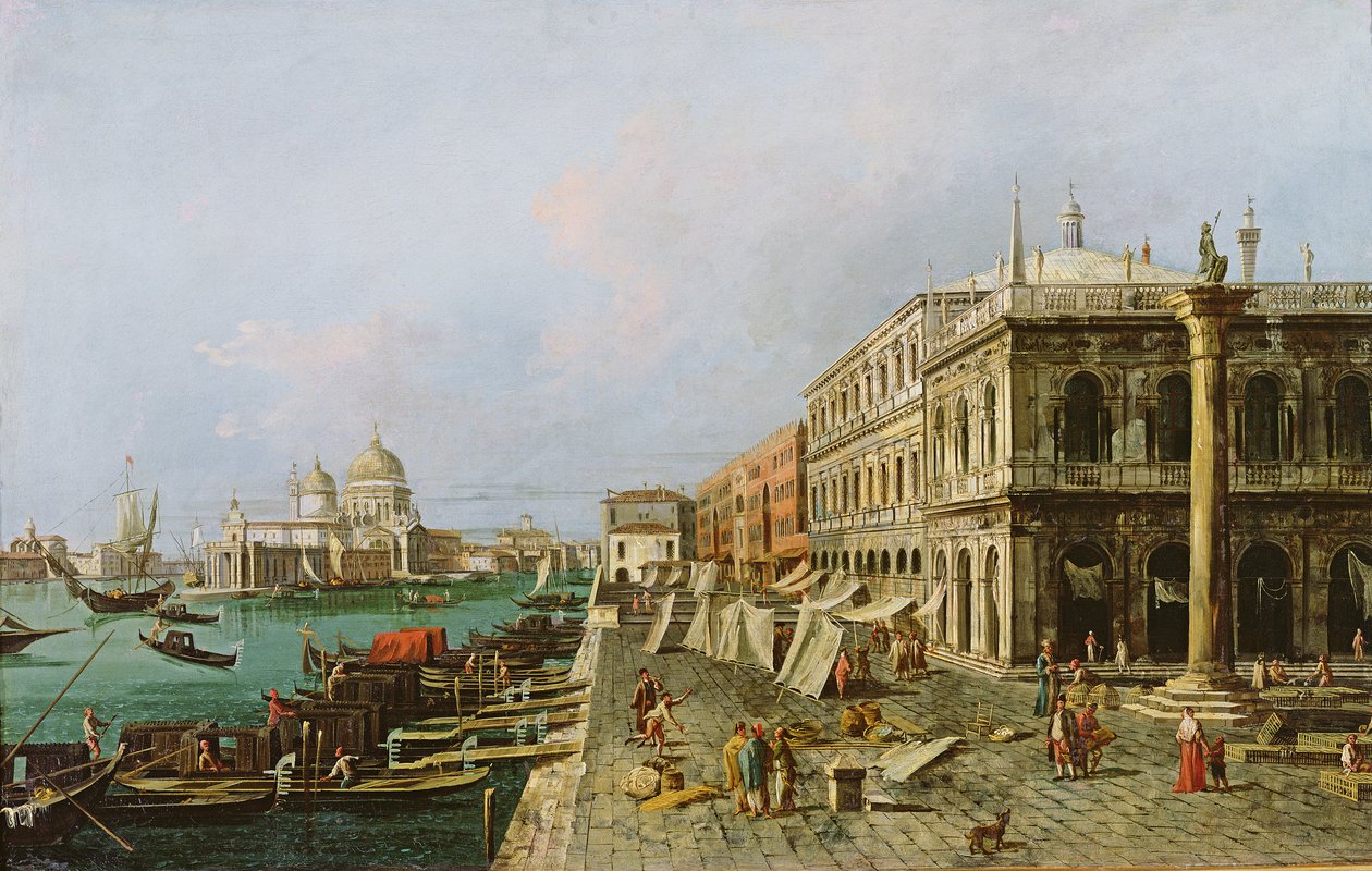 Vista del Molo frente al Palazzo della Zecca, con Santa Maria della Salute al fondo, Venecia de Michele Marieschi