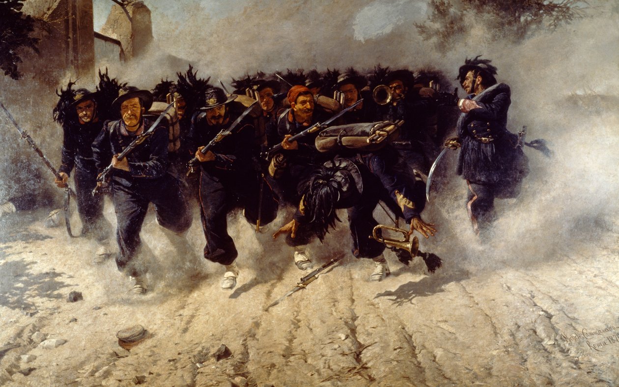 Carga de los Bersaglieri en Porta Pia, por Michele Cammarano de Michele Cammarano