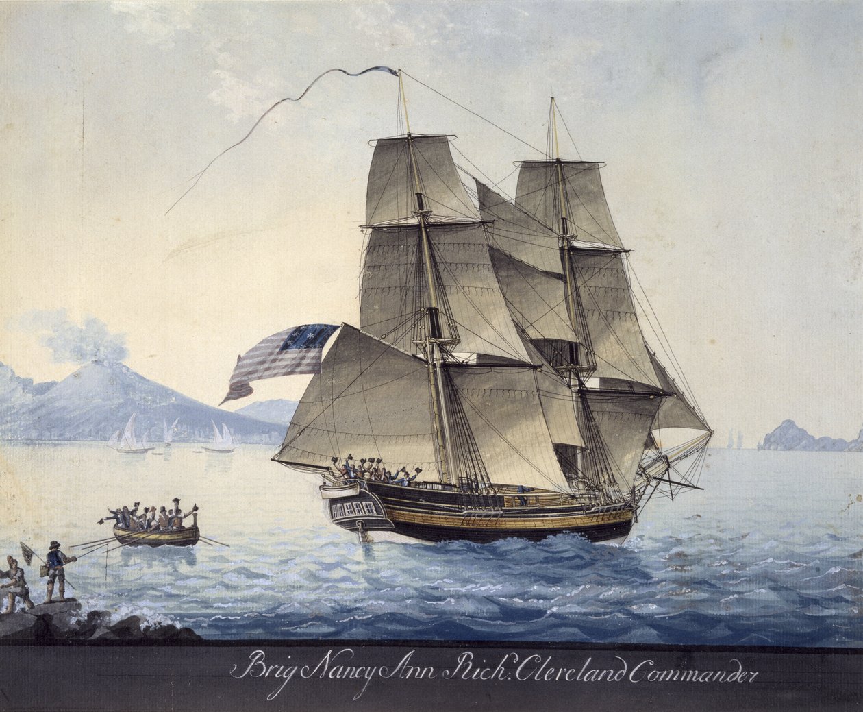Brig Nancy Ann de Salem saliendo de Nápoles, c.1810 (acuarela sobre papel) de Michele Felice Corne