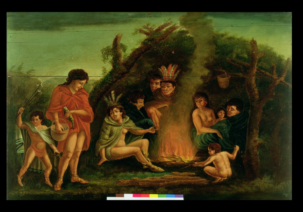 Tablero que representa un campamento indio de Michele Felice Corne
