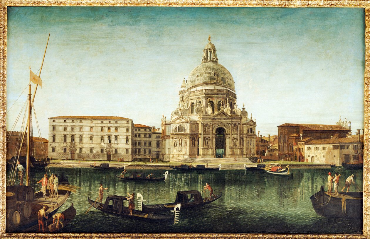 Santa Maria della Salute, Venecia, con góndolas en el Gran Canal de Michele Marieschi