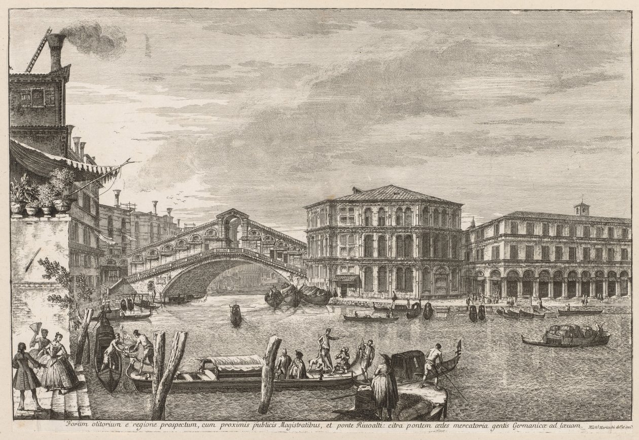 Views of Venice:  The Bridge and Market of Rialto de Michele Marieschi