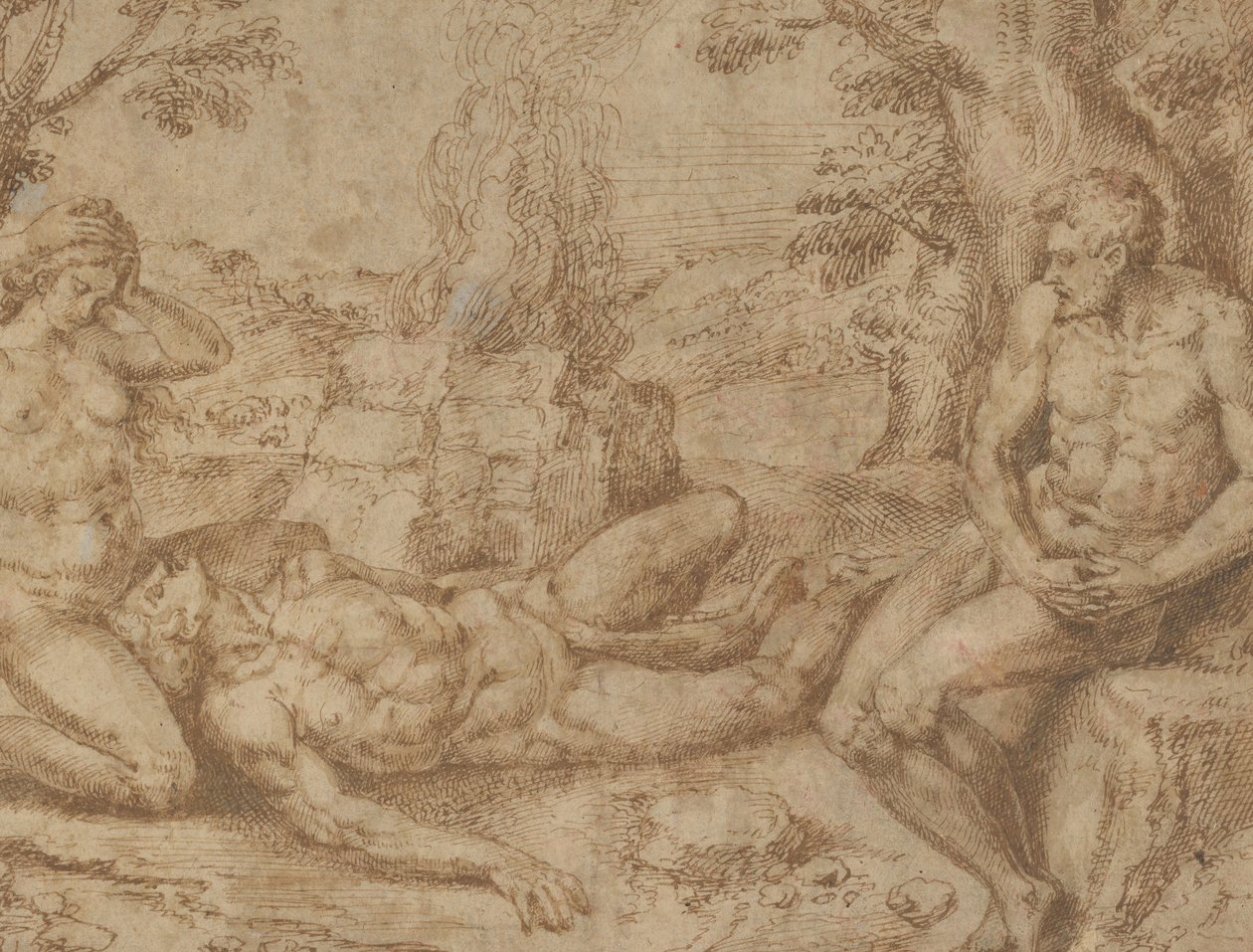 Adán y Eva lamentando la muerte de Abel, ca. 1576 de Michiel Coxie