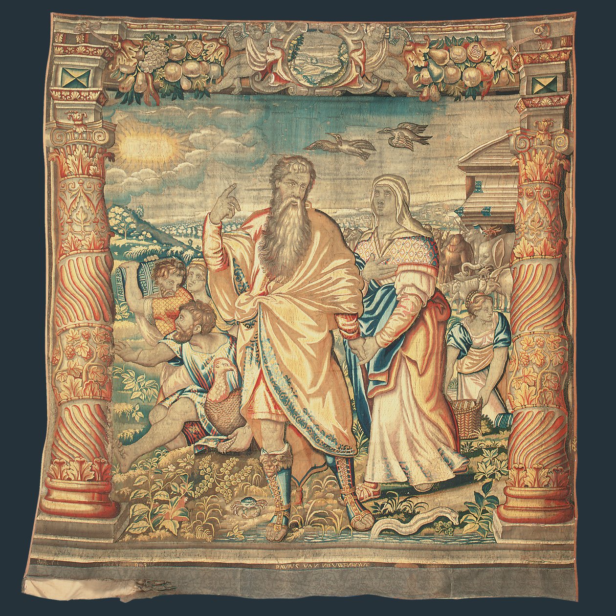 Tapiz bíblico de Bruselas que representa el Descenso del Arca de la serie "La vida de Noé", por Paulus van Nieuvenhove de Michiel I Coxie or Coxcie