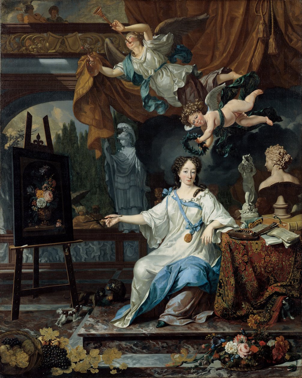 Retrato alegórico de una artista en su estudio, c.1675-1685 de Michiel van Musscher