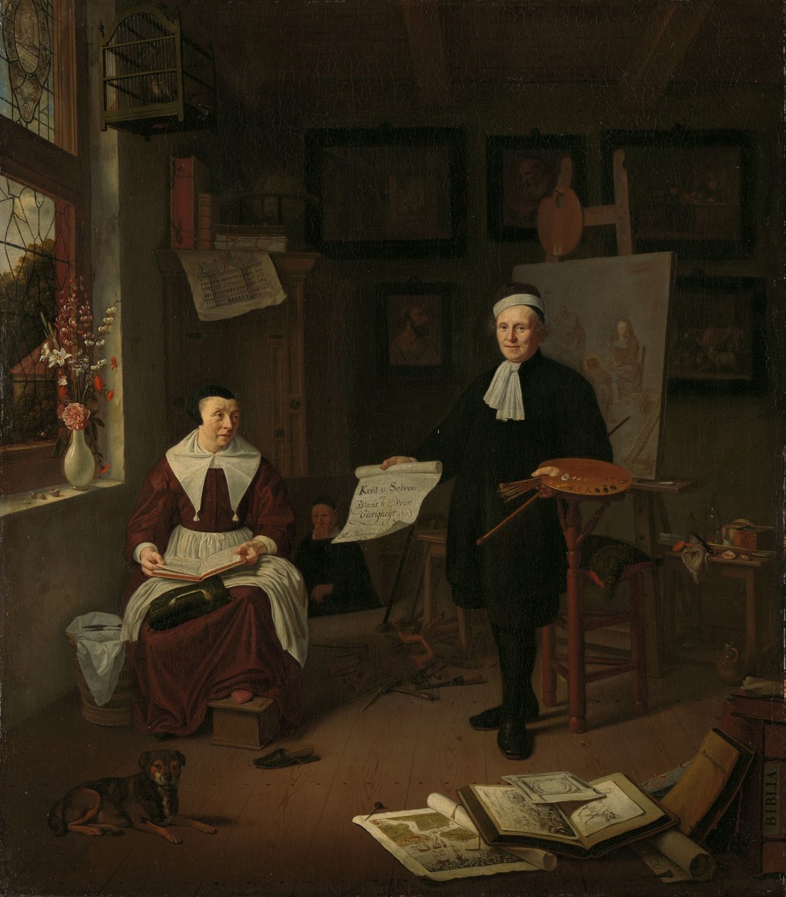 Retrato de Michiel Comans (1614-1687), calígrafo, grabador, pintor y maestro de escuela, con su tercera esposa Elisabeth van der Mersche de Michiel van Musscher