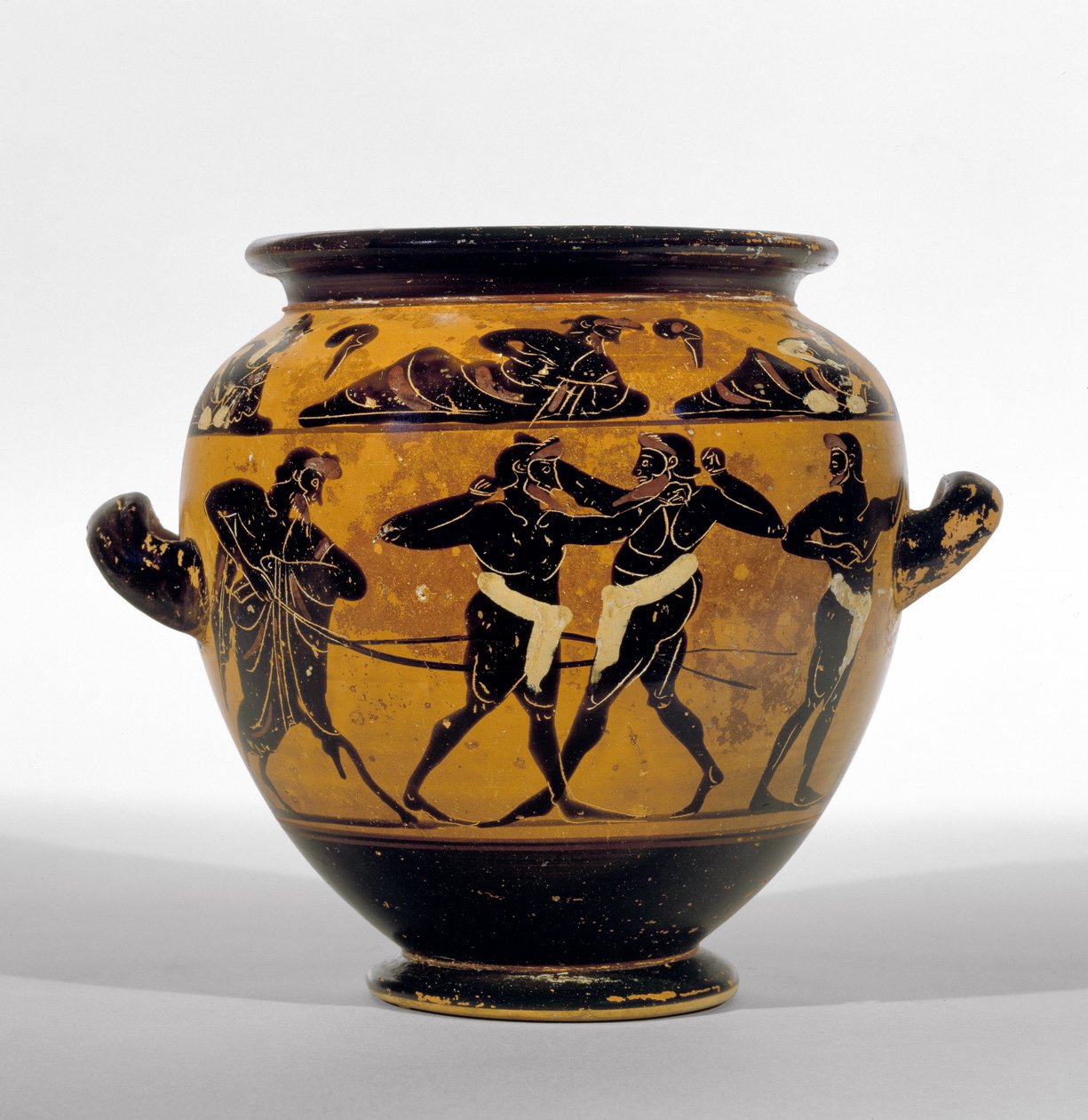 Stamnos de figuras negras áticas que representa boxeadores, c.520-500 a.C. de Michigan painter