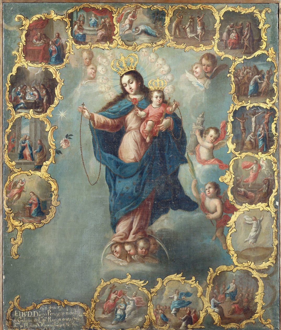 La Inmaculada Concepción con los Quince Misterios del Rosario de Miguel Cabrera