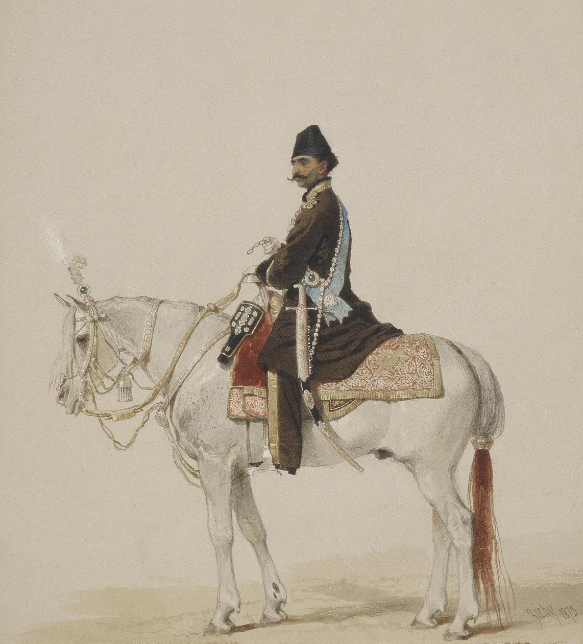 Retrato ecuestre de Naser al-Din Shah Qajar 1831-1896, 1873 de Mihaly von Zichy