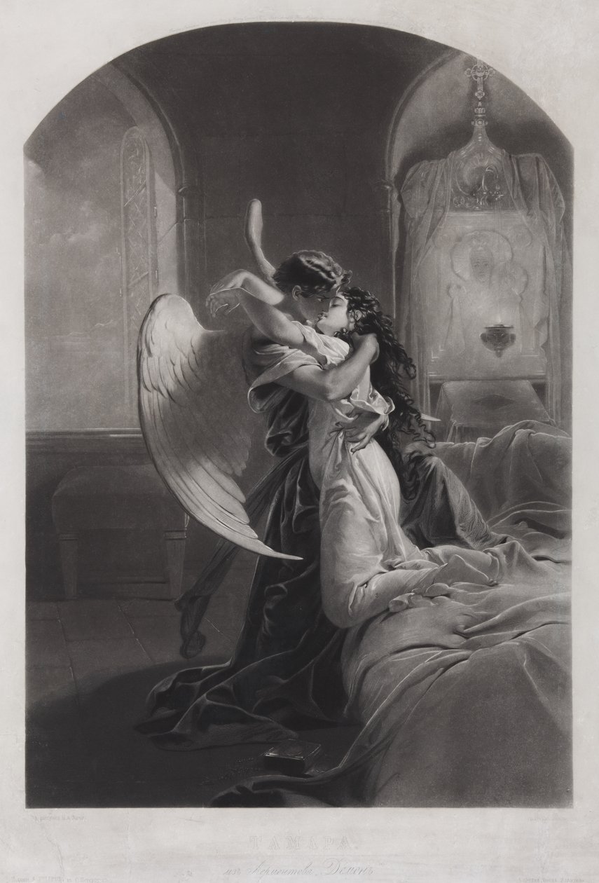 Tamara y Demonio. Ilustración del poema El Demonio de Mijaíl Lérmontov, c. 1880 de Mihaly von Zichy