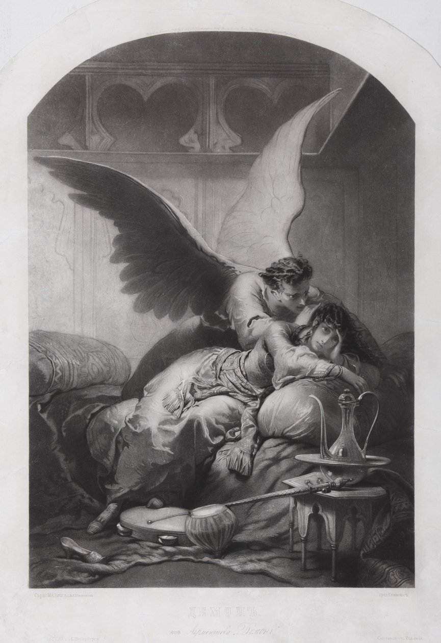 Tamara y el demonio. Ilustración del poema El demonio de Mikhail Lermontov de Mihaly von Zichy