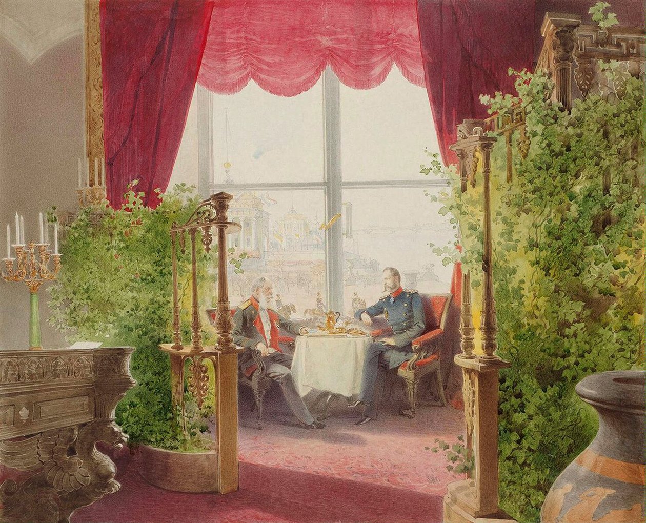Desayuno de los emperadores Alejandro II y Guillermo I en el Palacio de Invierno, 1873 de Mihály Zichy
