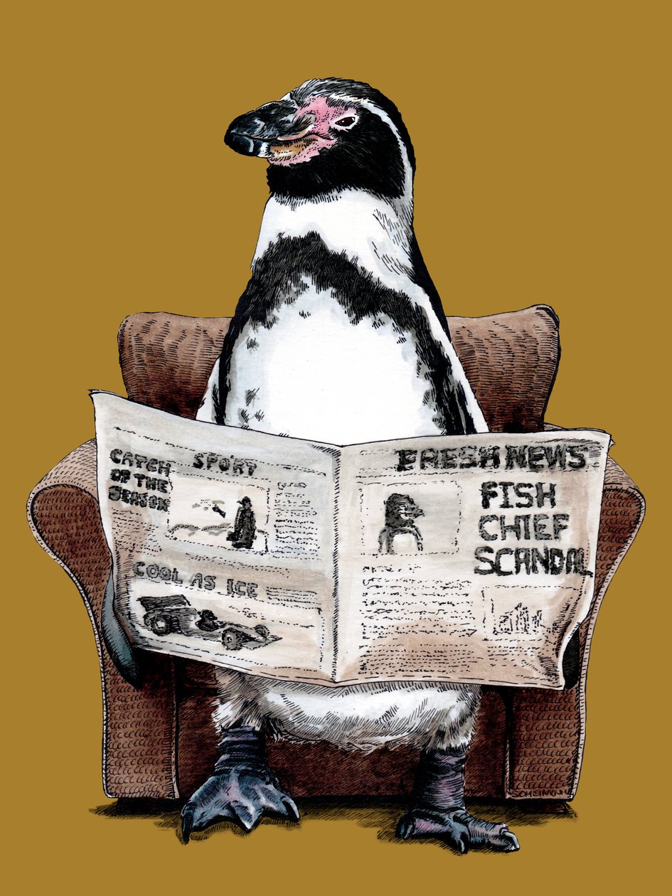 Pingüino de jubilación en amarillo dorado, 2020 de Mike Davis