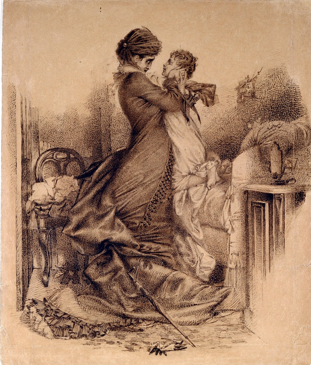 Anna Karenine avec son fils - Ilustración para la novela "Anna Karenine"" de León Tolstoi de Mikhail Aleksandrovich Vrubel