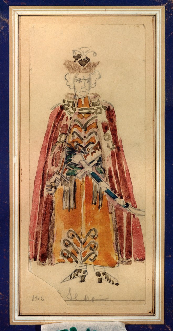 Traje preparatorio para la ópera ""Mazepa"" de Piotr Tchaikovsky (1840-1893) (Diseño de vestuario para la ópera Mazepa de P Tchaikovsky) - Obra de Mikhail Alexandrovich Vrubel (Vrubel) (1856-1910), lápiz y gouache sobre papel, Arte escenográfico ruso - St de Mikhail Aleksandrovich Vrubel