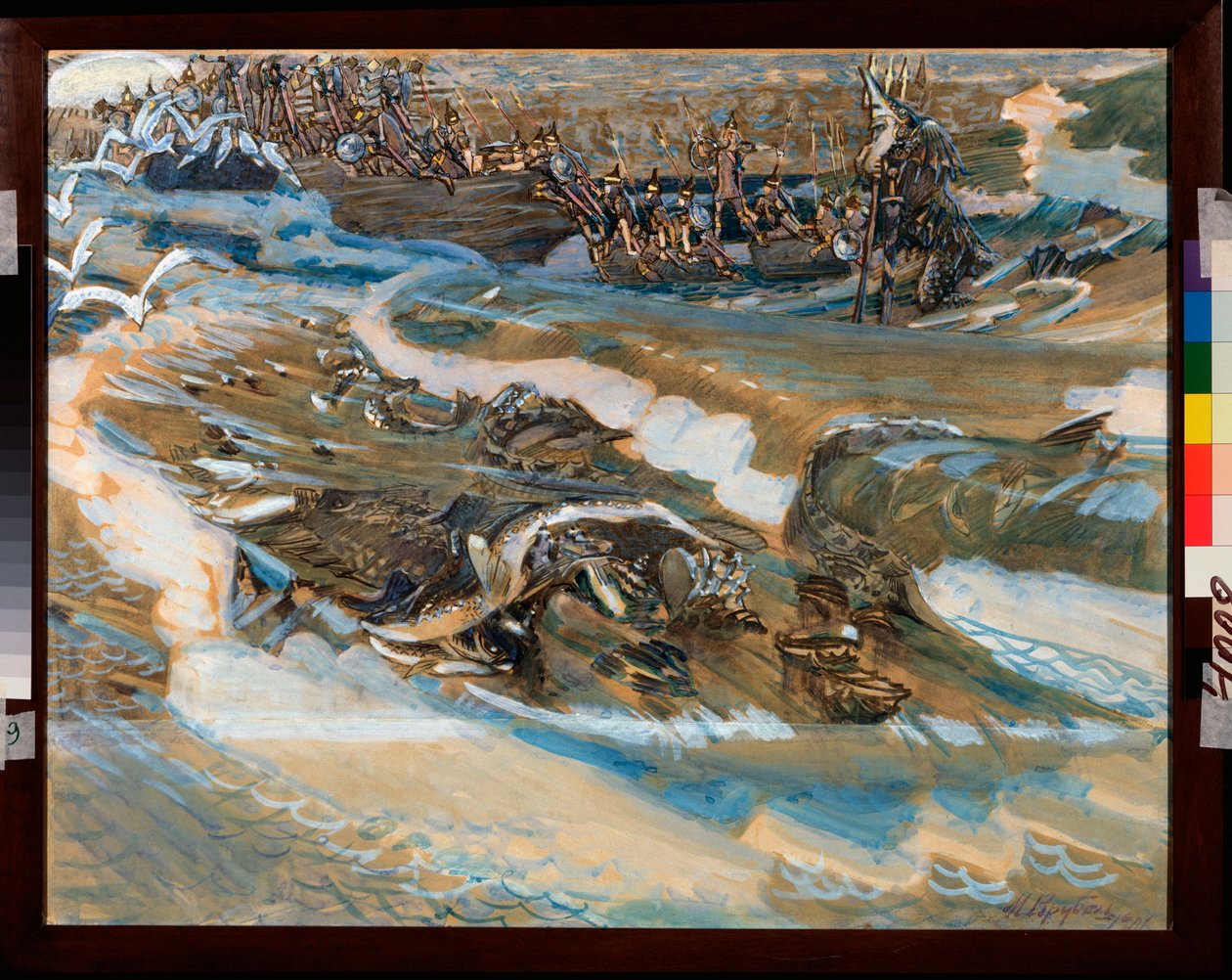 Illustration pour le conte du czar Saltan de Alexandre Pouchkine (1799-1837) (Ilustración para el cuento de hadas del zar Saltan de A Pushkin) - Obra de Mikhail Alexandrovich Vrubel (Vrubel) (1856-1910), acuarela, gouache, oro y dinero en papel de Mikhail Aleksandrovich Vrubel