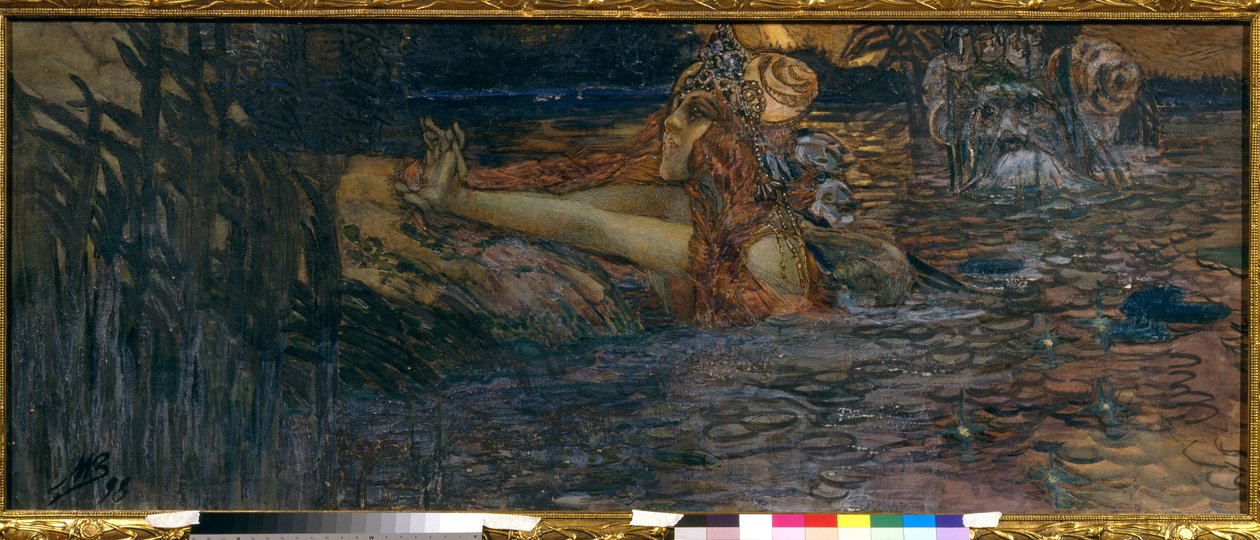 La separación del Rey del Mar y la Princesa Volkhova. Escena de la ópera ""Sadko"" de Nicolas (Nikolai) Rimsky Korsakov (Rimsky-Korsakov) (1844-1908). Obra de Mikhail Alexandrovich Vrubel (Vrubel) (1856-1910), gouache y pastel sobre papel de Mikhail Aleksandrovich Vrubel