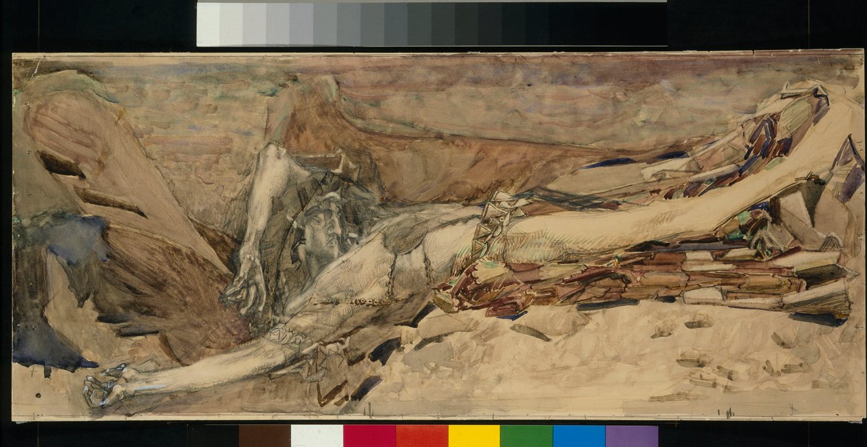 La terraza del demonio - Obra inspirada en el poema ""El Demonio"" de Mikhail Lermontov (1814-1841) producido por Mikhail Alexandrovich Vrubel (Vrubel) (1856-1910) de Mikhail Aleksandrovich Vrubel