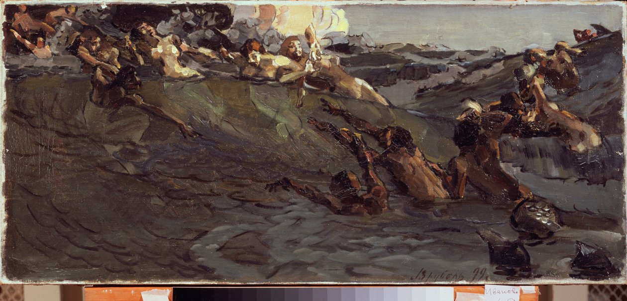 Jugando náyades y tritones - Pintura de Mikhail Alexandrovich Vrubel (Vrubel) (1856-1910), óleo sobre lienzo de Mikhail Aleksandrovich Vrubel