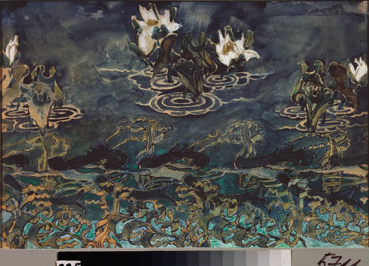Nenuphars (nympheas) (nenúfares) - Obra de Mikhail Alexandrovich Vrubel (Vrubel) (1856-1910), acuarela y gouache sobre papel, arte ruso de los siglos XIX y XX, art nouveau - Museo Estatal Abramtsevo Estate, Moscú de Mikhail Aleksandrovich Vrubel