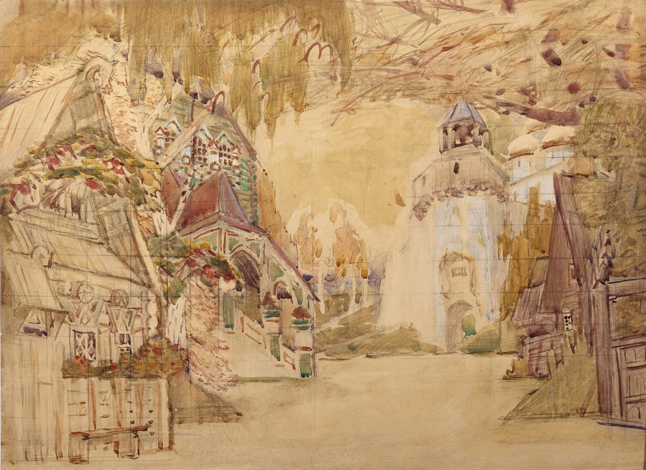 Diseño de escenario para la ópera La novia del zar de N. Rimsky-Korsakov, 1899 de Mikhail Aleksandrovich Vrubel