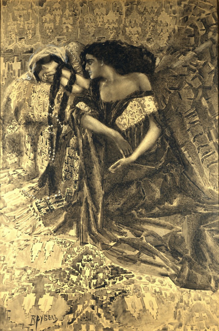 Tamara y Demonio. Ilustración del poema El Demonio de Mijaíl Lérmontov, 1890-1891 de Mikhail Aleksandrovich Vrubel