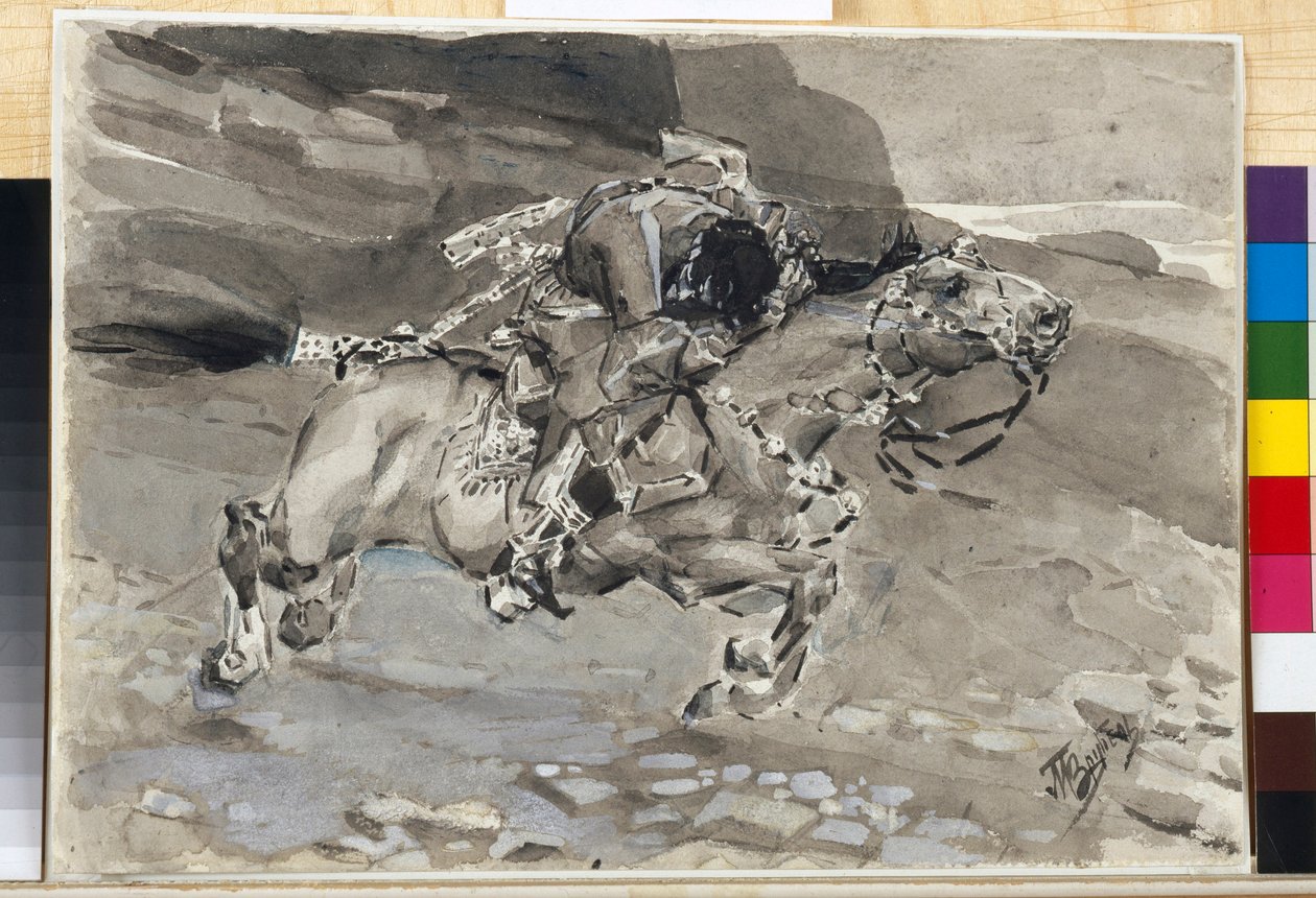 Un jinete - Ilustración del poema ""El demonio"" de Mikhail Lermontov (1814-1841) - Obra de arte de Mikhail Alexandrovich Vrubel (Vrubel) (1856-1910) de Mikhail Aleksandrovich Vrubel