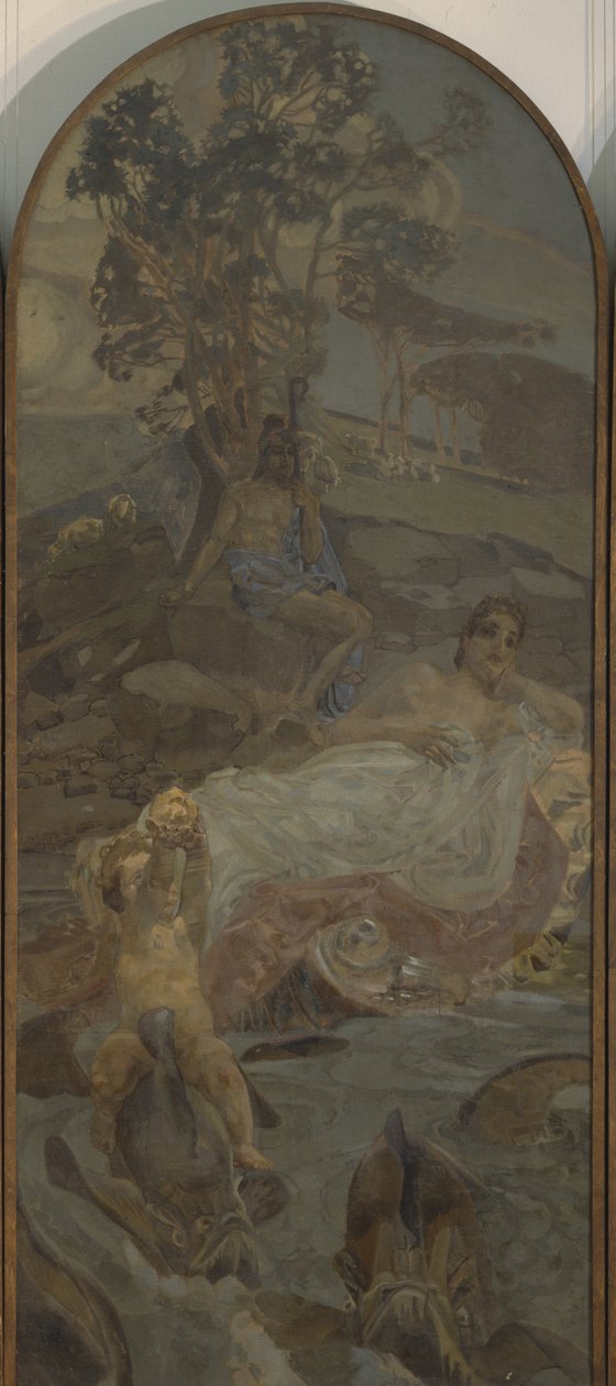 Venus, Amor y París Tríptico El Juicio de París, parte central, 1893 de Mikhail Aleksandrovich Vrubel