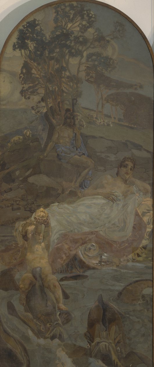 Venus, Amor y Paris, panel central del tríptico El juicio de Paris de Mikhail Aleksandrovich Vrubel