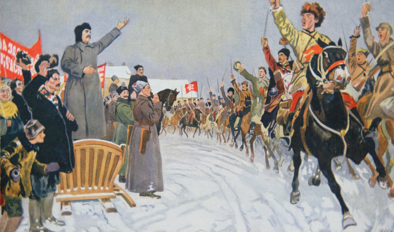 Stalin pasa revista al primer Ejército de Caballería Roja de la República de Mikhail Ivanovich Avilov