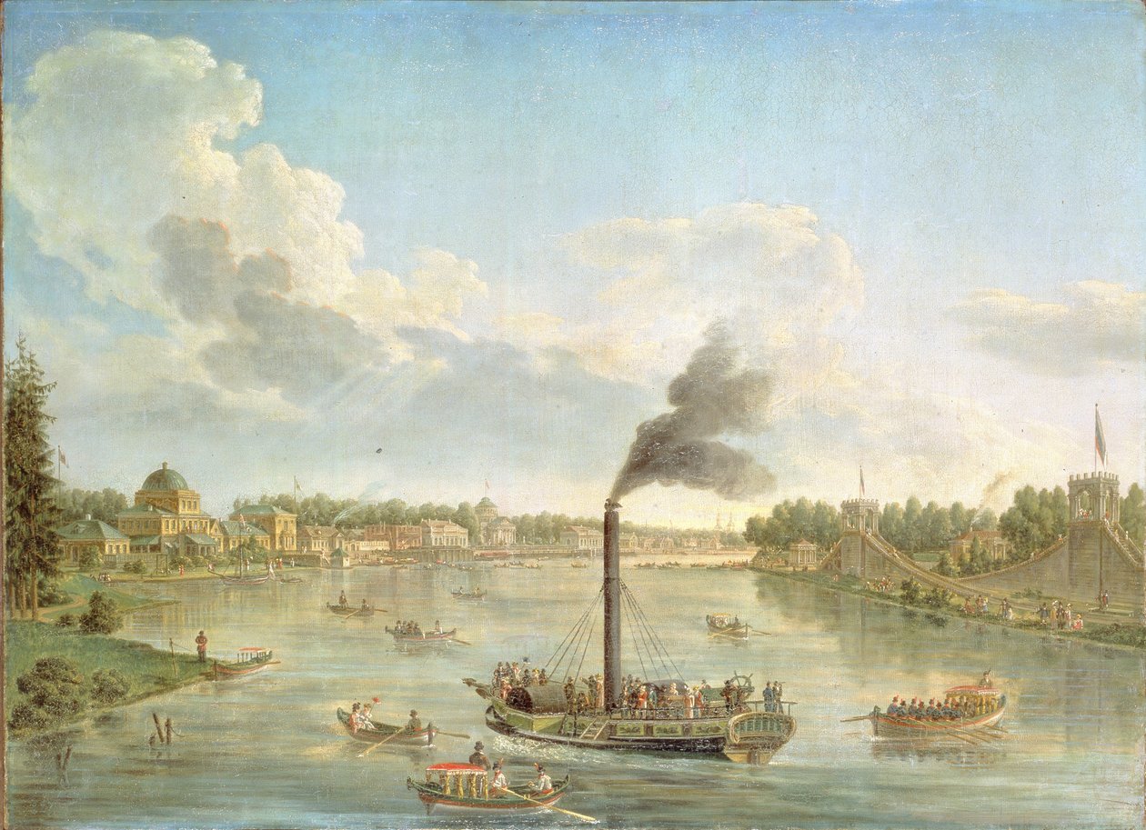 Gran Palacio de Peterhof en el Golfo de Finlandia, 1761 de Mikhail Ivanovich Makhaev