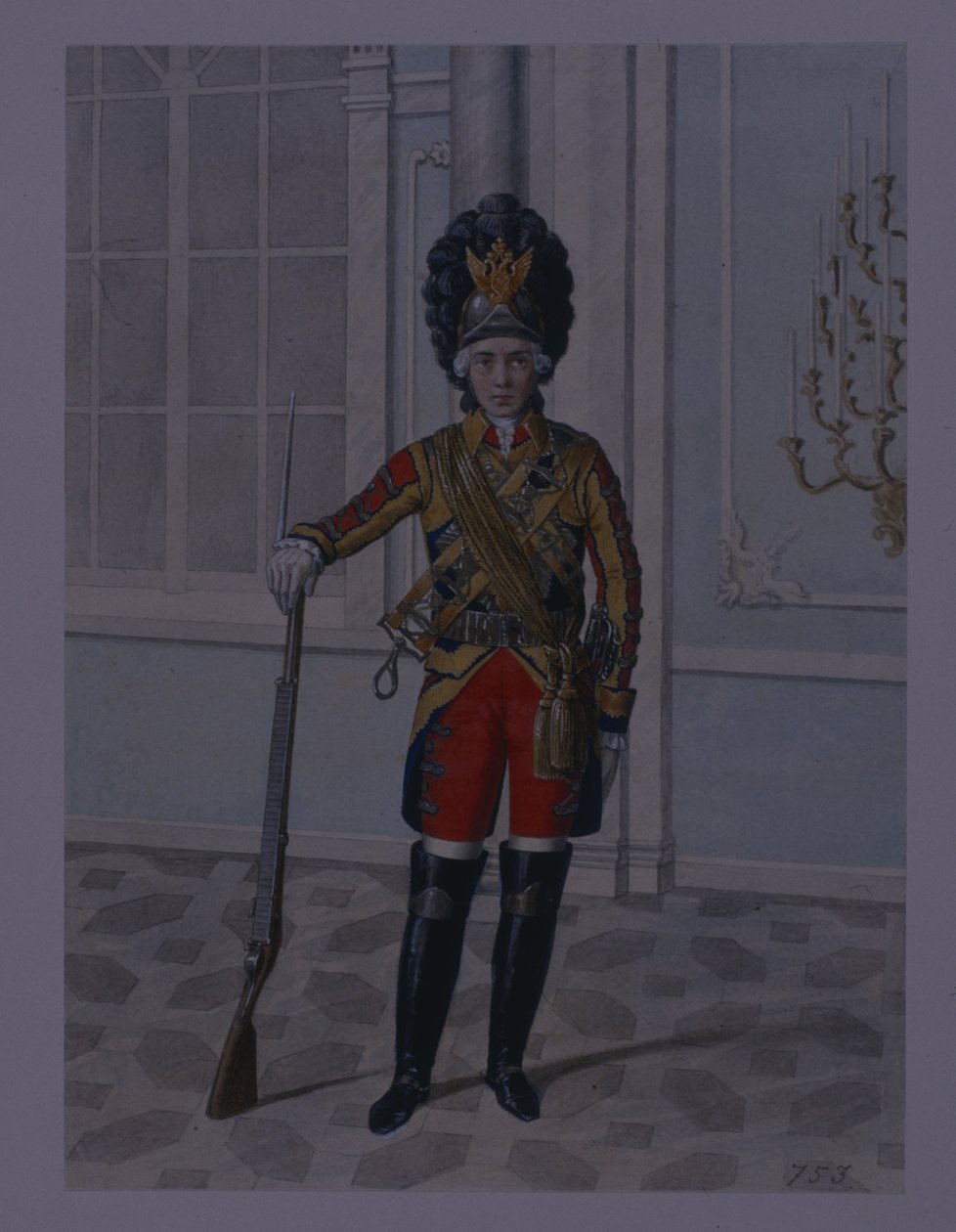 Oficial del Regimiento de Caballería de la Guardia Real en 1764-1796, principios de 1840 de Mikhail Ivanovich Terebenev