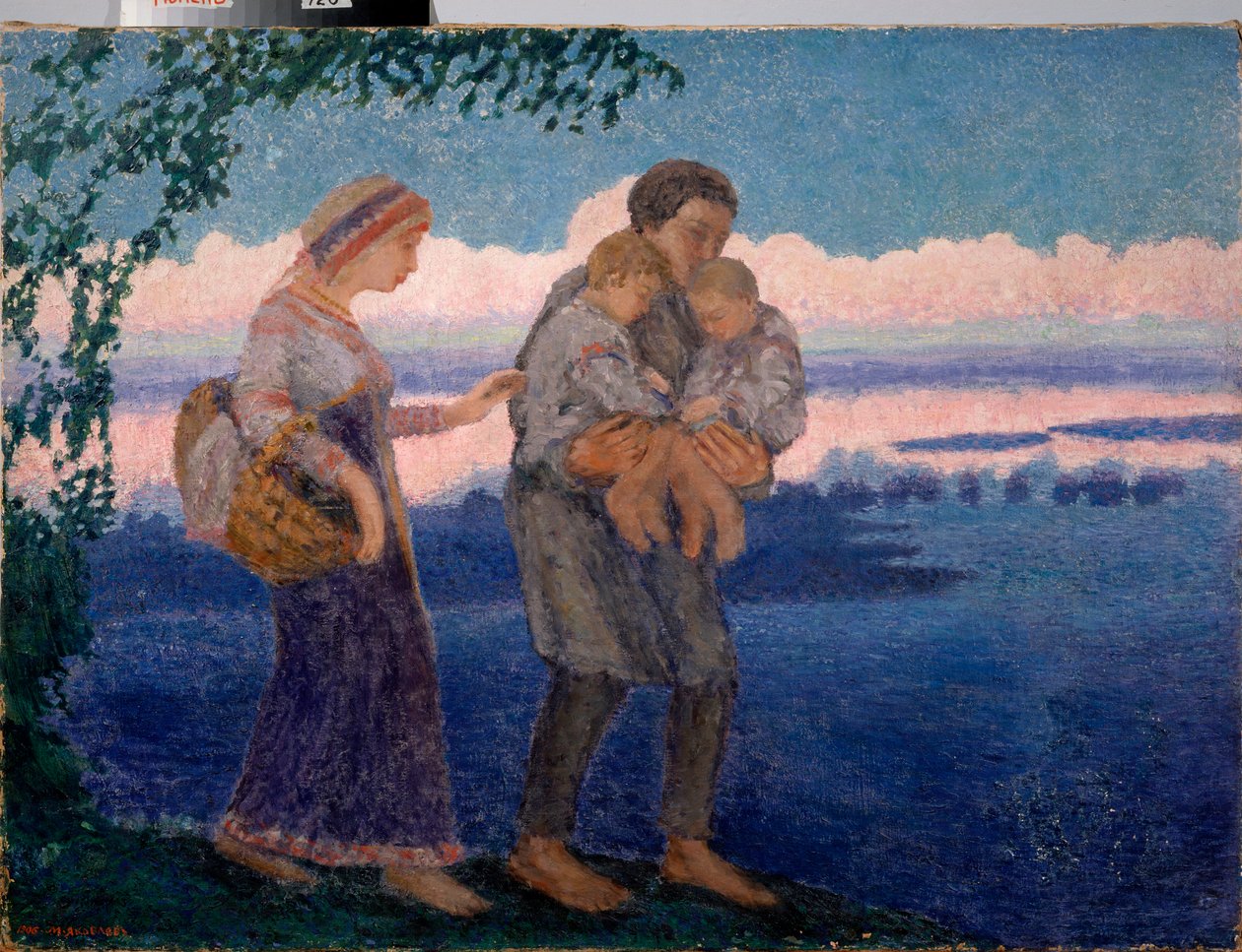 Noche de regreso a casa - Pintura de Mikhail Nikolayevich Yakovlev (1880-1942), óleo sobre lienzo de Mikhail Nikolayevich Yakovlev