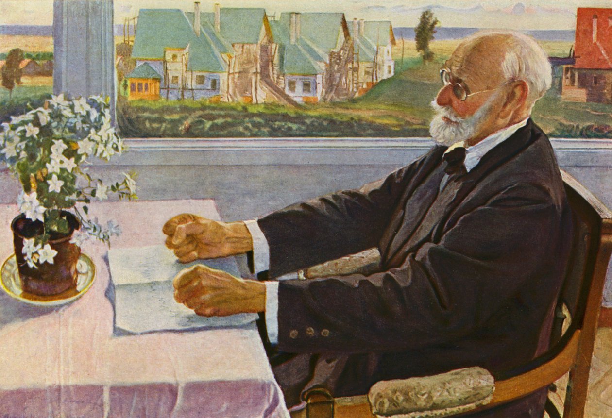 Académico Ivan Pavlov (litografía en color) de Mikhail Vasilievich Nesterov