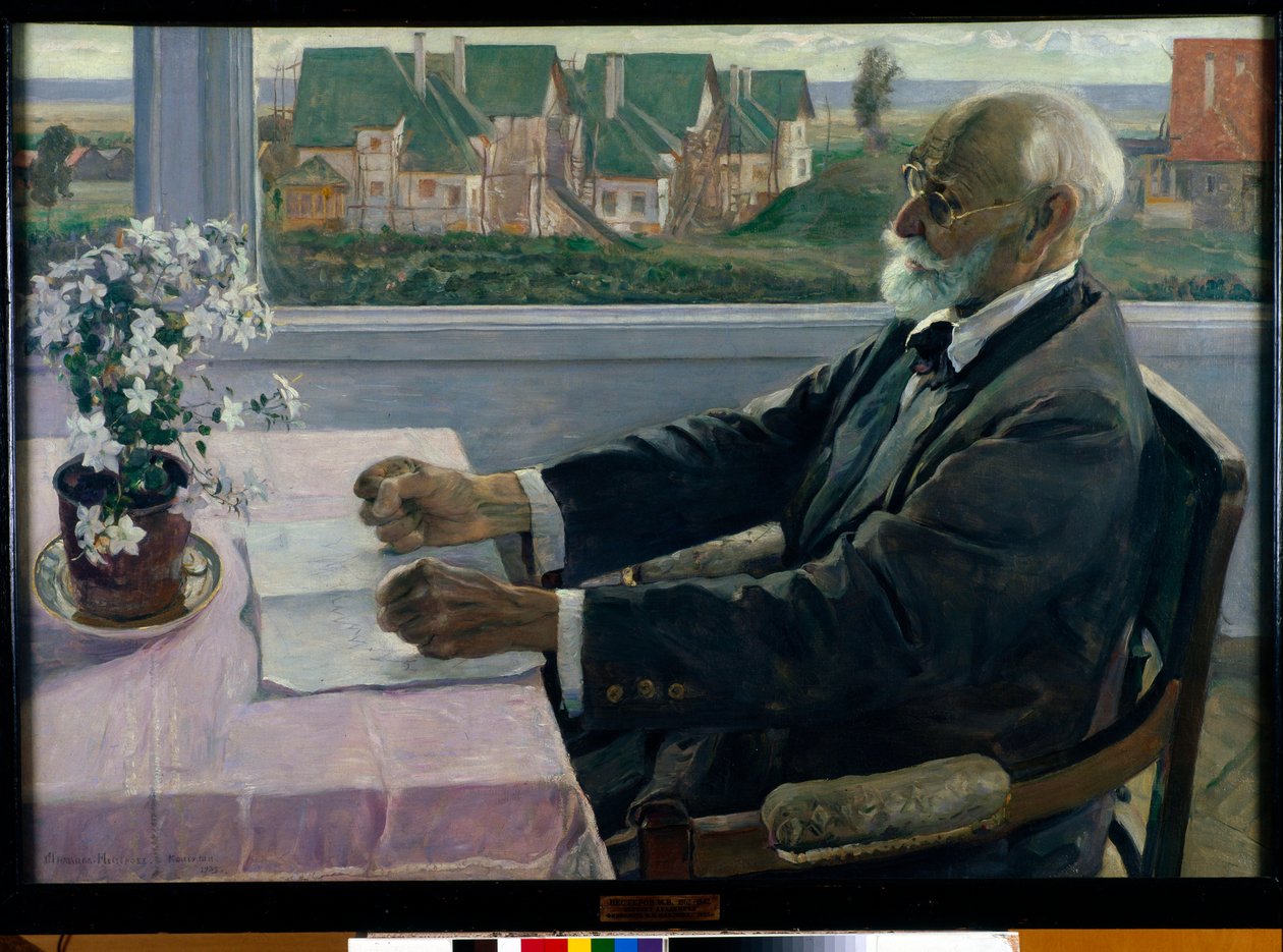 Portrait du medecin, psychologue et physiologiste Ivan Petrovich Pavlov (1849-1936) (Retrato del fisiólogo, psicólogo y médico Ivan Petrovich Pavlov) - Peinture de Mikhail Vasilyevich Nesterov (1862-1942), huile sur toile de Mikhail Vasilievich Nesterov